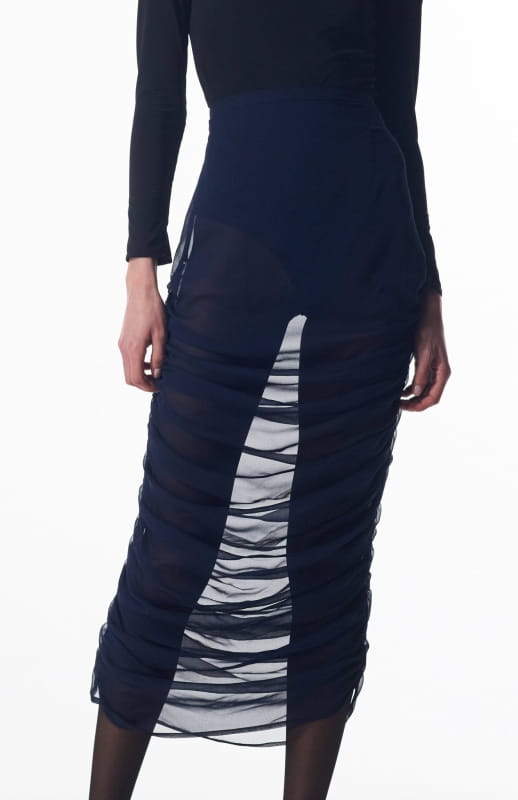 navy silk sheer skirt