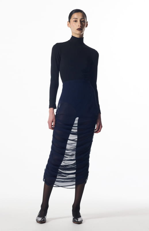 Draped sheer silk skirt