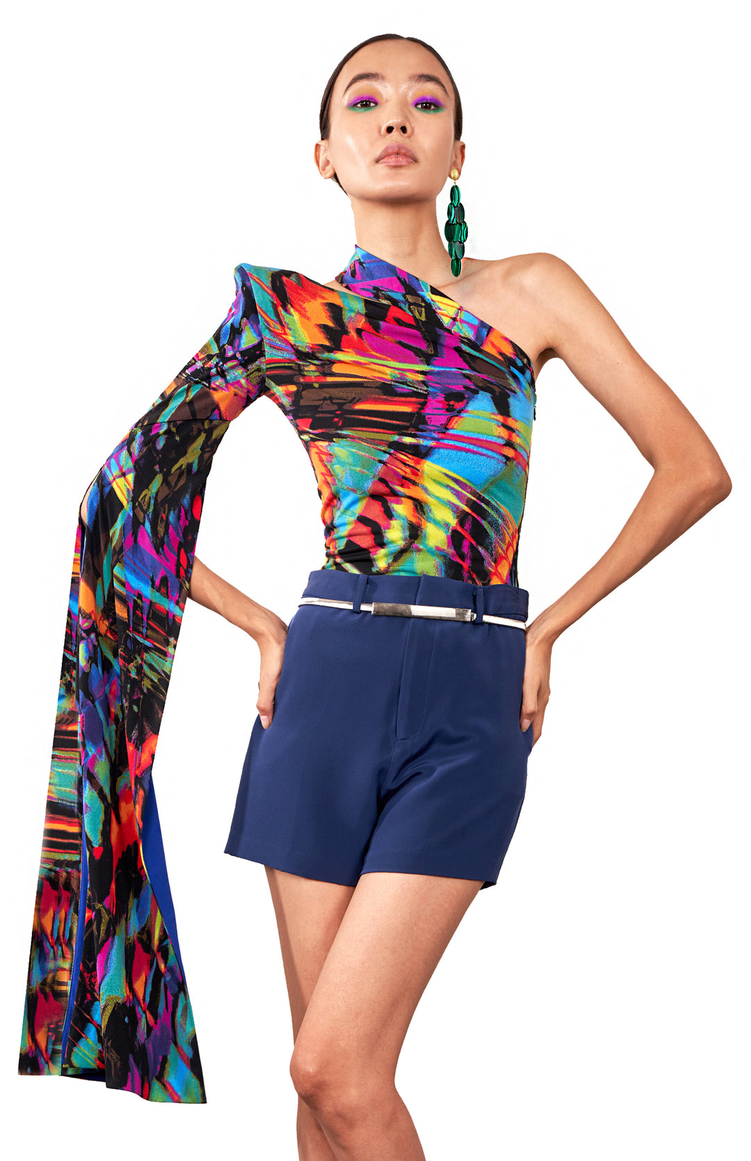 Eftalia Papillon | Colorful Confidence: Draped Sleeve Bodysuit
