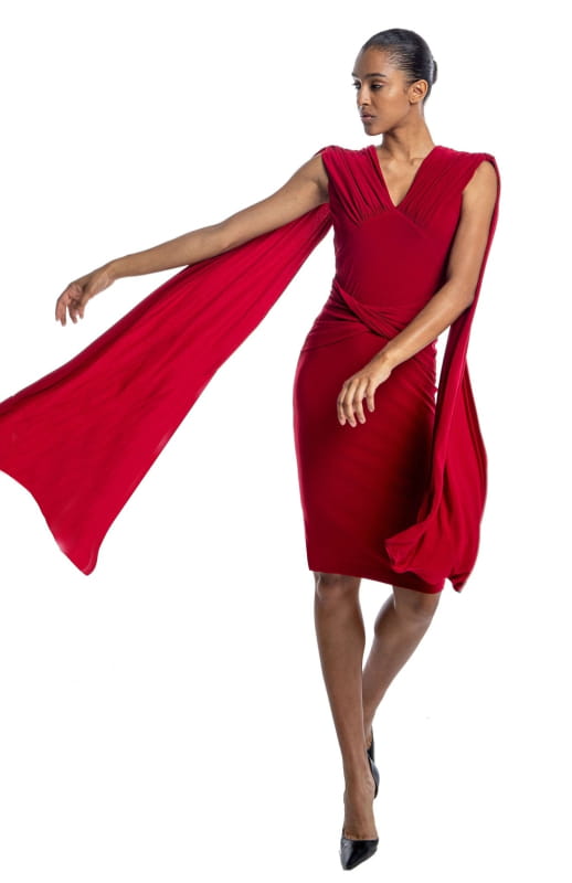 cape sleeve midi dress