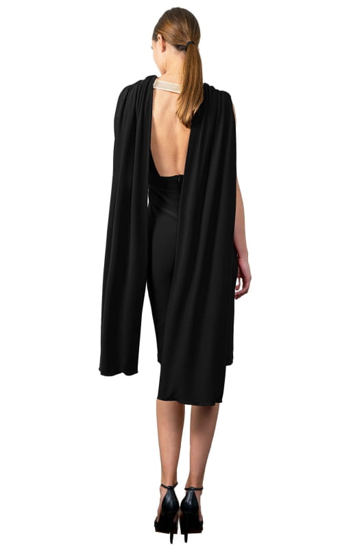 black backless midi dress
