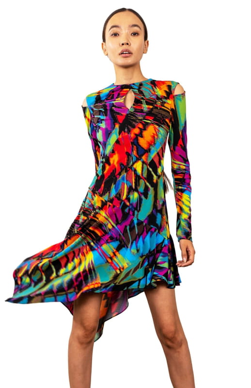 printed long sleeve jersey dress
