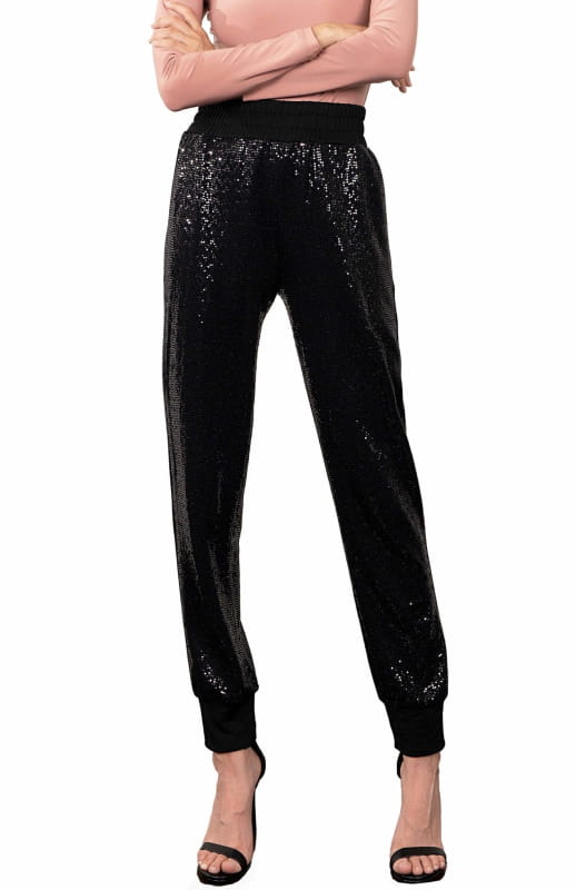 black sequin joggers