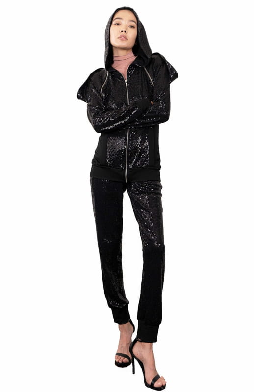 black sequin jogger suit