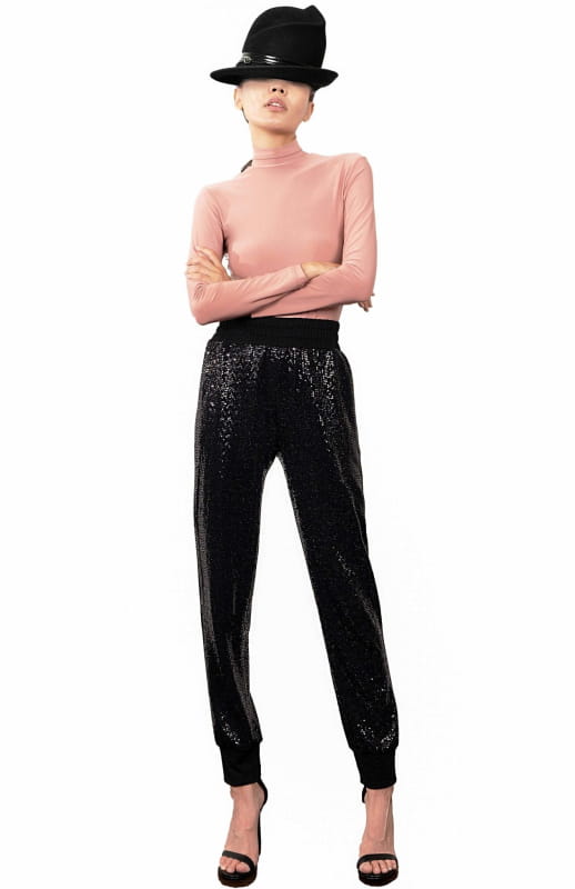 black sequin sweatpants