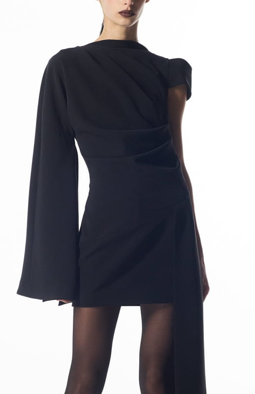 asymmetrical black mini dress