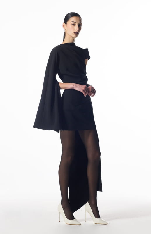 one sleeve black mini dress