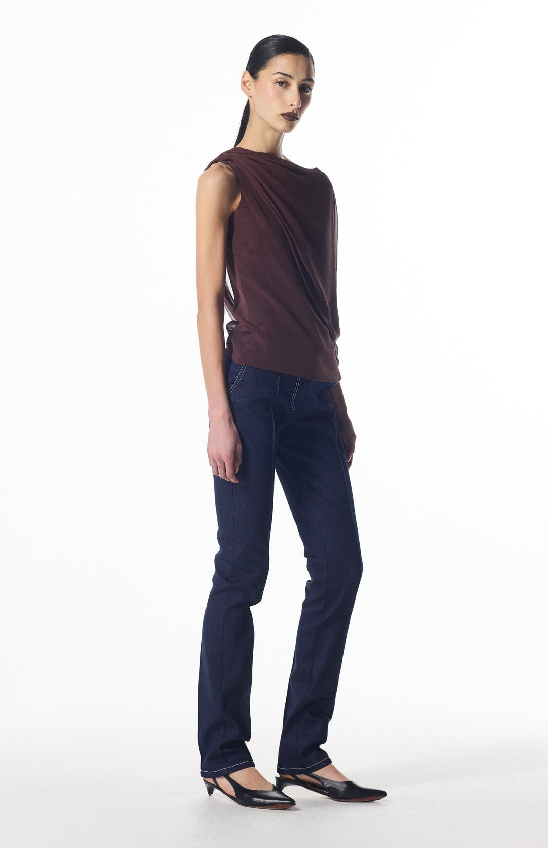 asymmetrical sleeve silk top