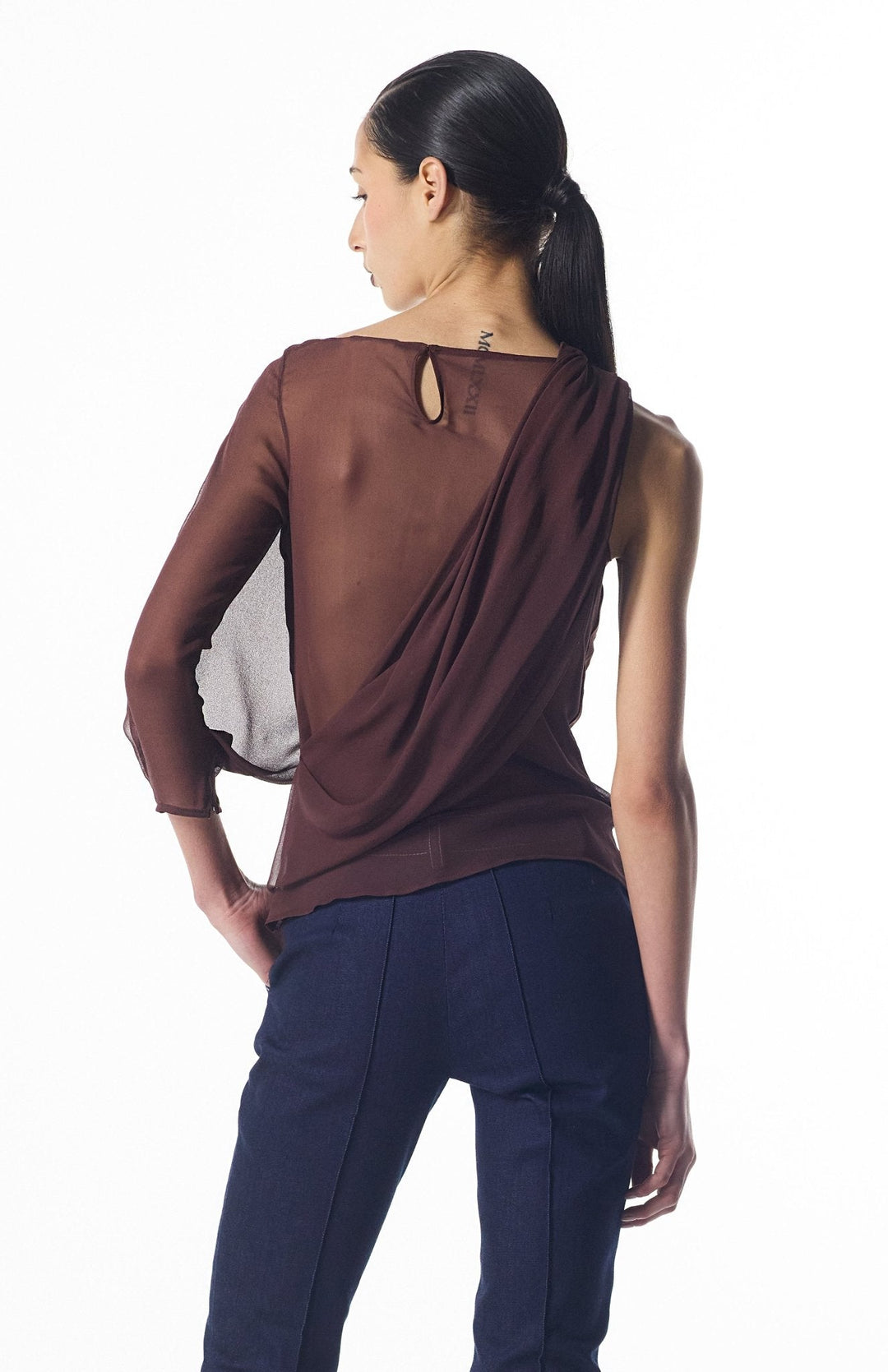 elegant draped top in brown