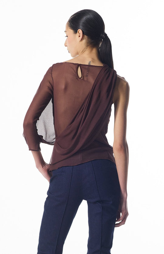 elegant draped top in brown