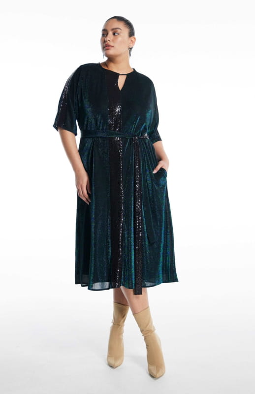 plus size metallic midi dress