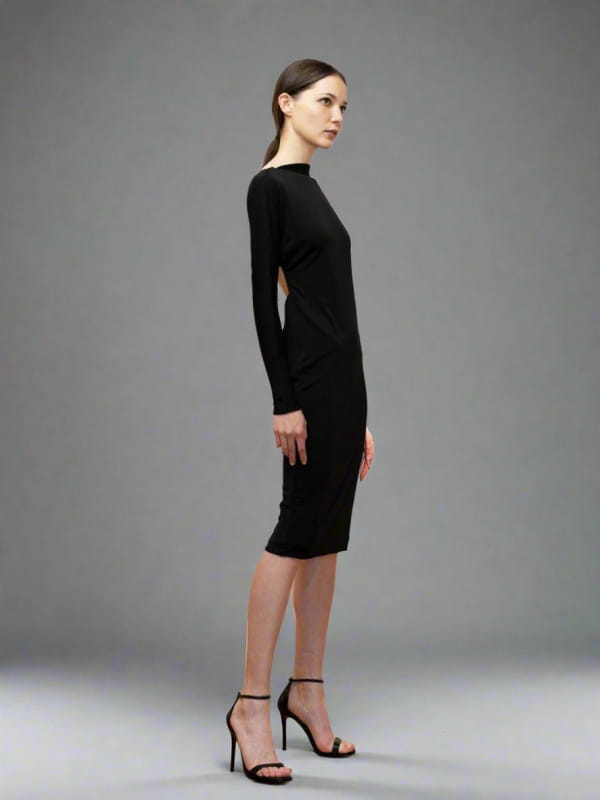 black backless dress side view