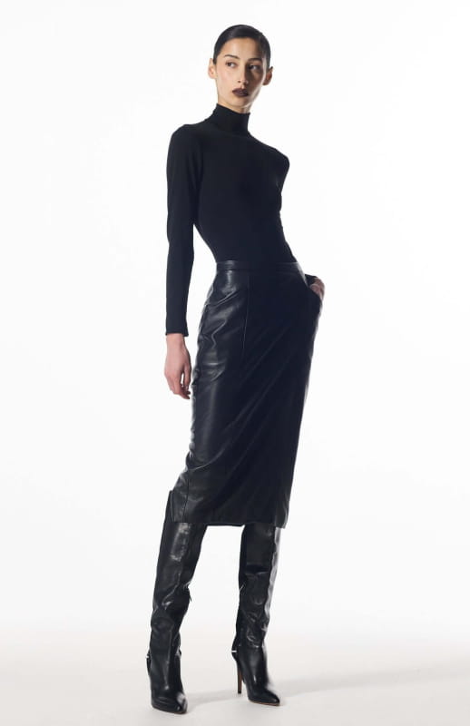 designer black leather skirt