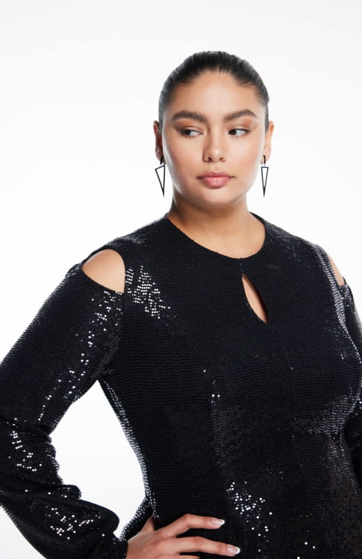 Cypreea | Long Sleeve Sequin Top - Tops