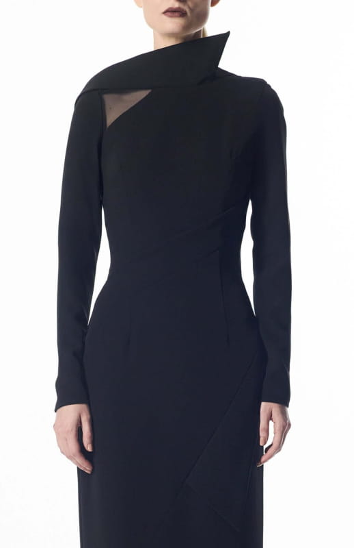 long black evening dress draped