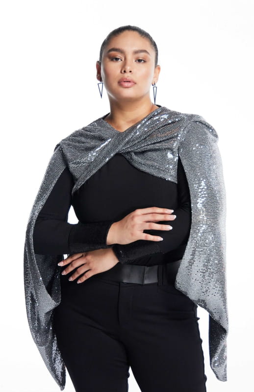 silver, plus size sequin shrug