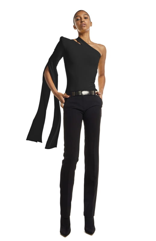 black one sleeve bodysuit