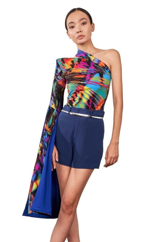 Eftalia Papillon | Colorful Confidence: Draped Sleeve Bodysuit - michail - Bodysuit