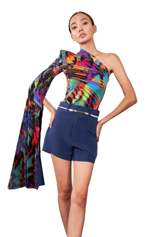 Eftalia Papillon | Colorful Confidence: Draped Sleeve Bodysuit - michail - Bodysuit