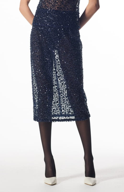 Beaded pencil skirt close up