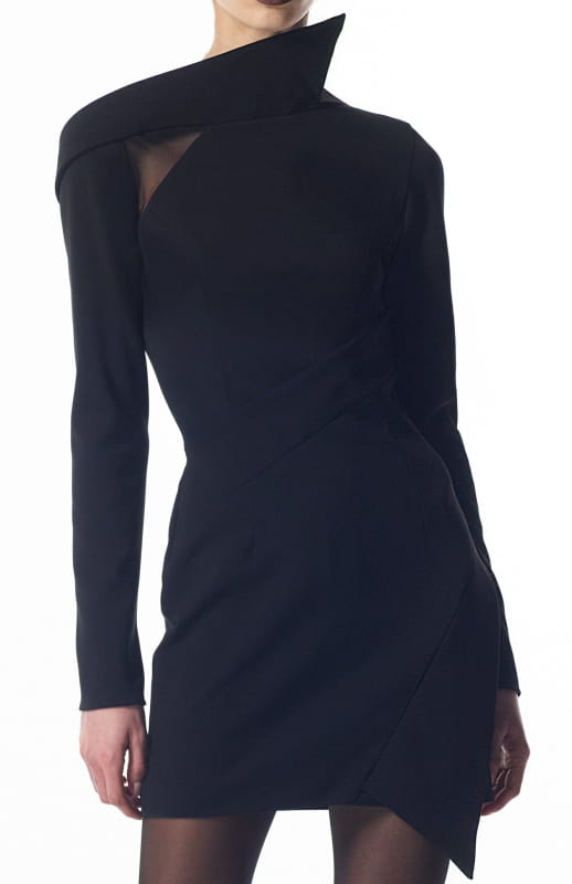 draped black mini dress
