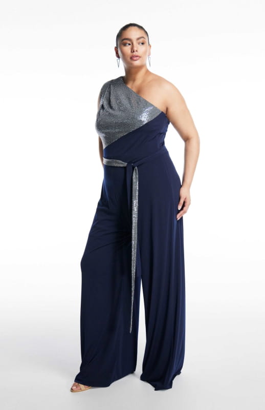 Plus size one shoulder jumpsuit