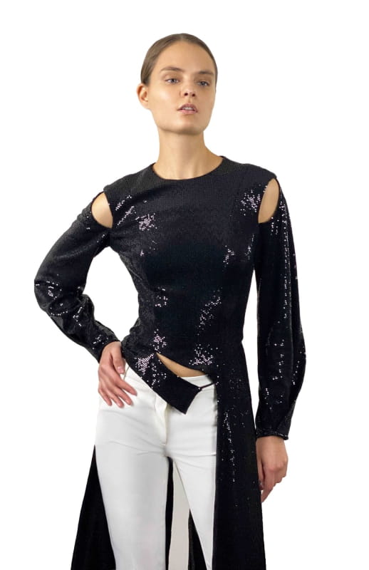 Heraklia | Long Sleeve Sequin Top - Tops