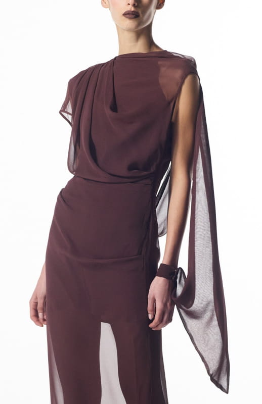 draped silk gown