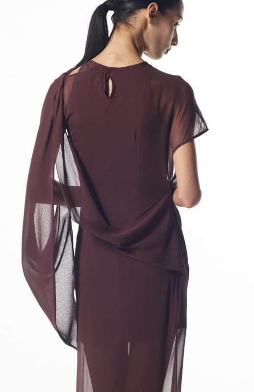 draped silk chiffon long dress