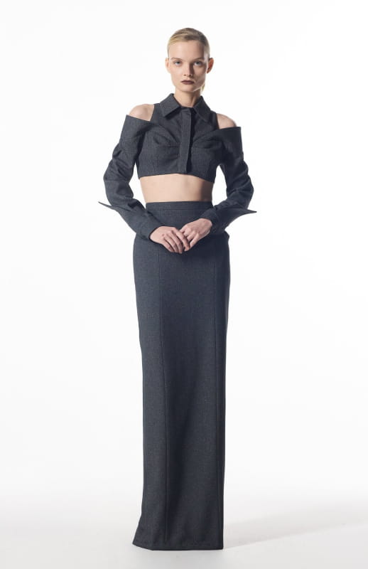 designer crop top in grey wool
