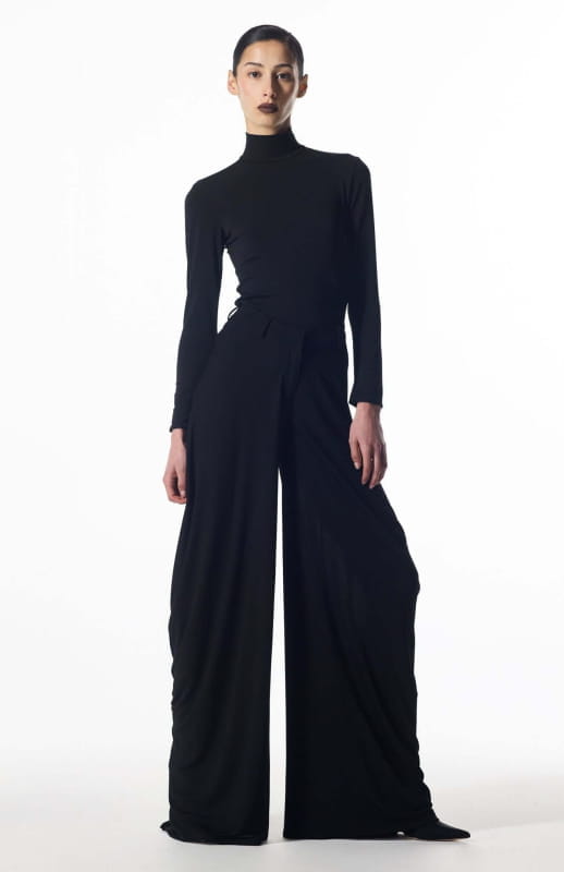 Klavdia | Black Draped Wide Leg Trousers - michail - Pants