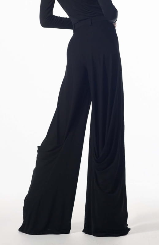 Klavdia | Black Draped Wide Leg Trousers - michail - Pants