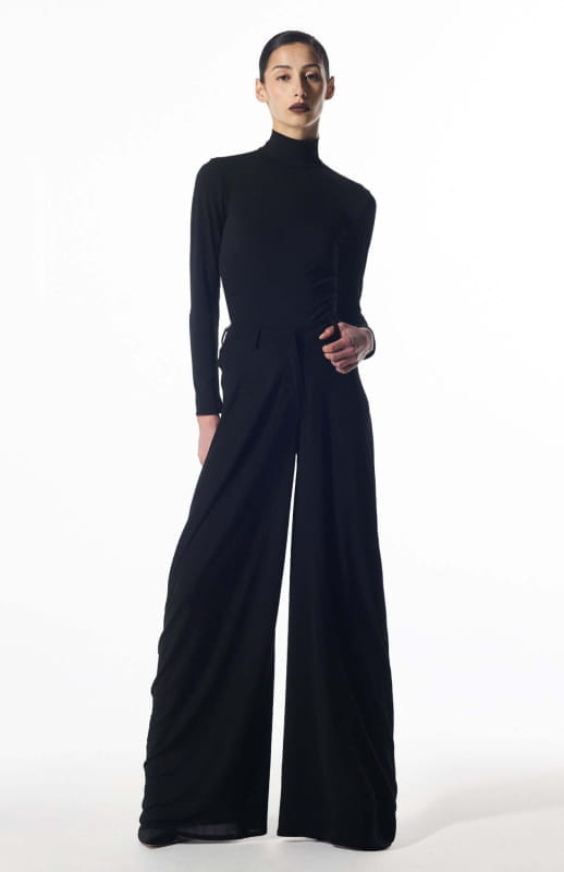 Klavdia | Black Draped Wide Leg Trousers - michail - Pants