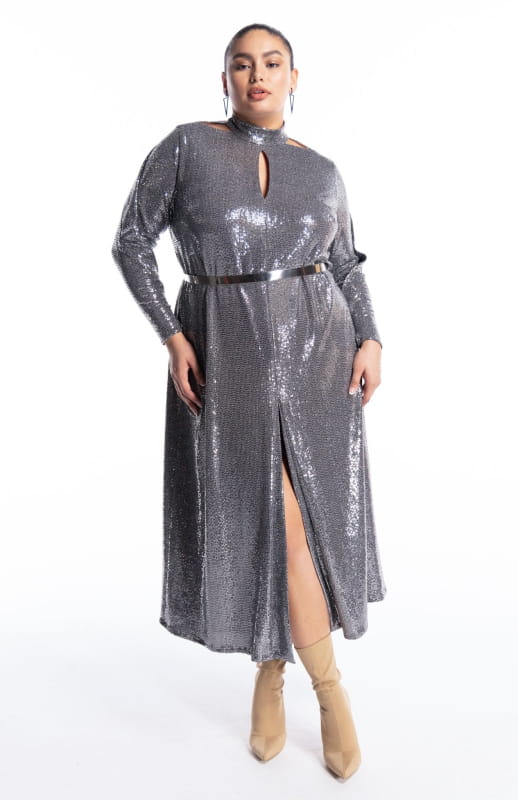 plus size sequin dress with cutouts