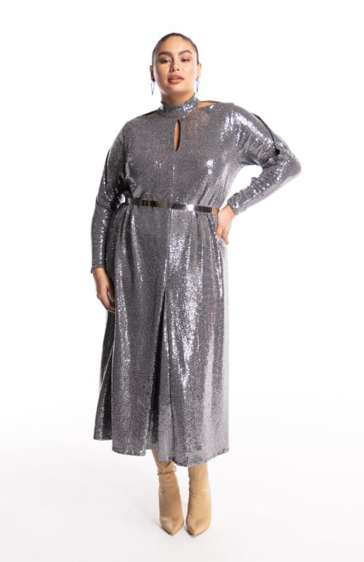 turtleneck plus size sequin dress