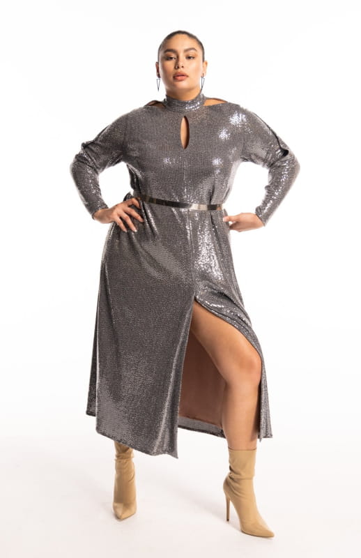 plus size sequin dress with high slit