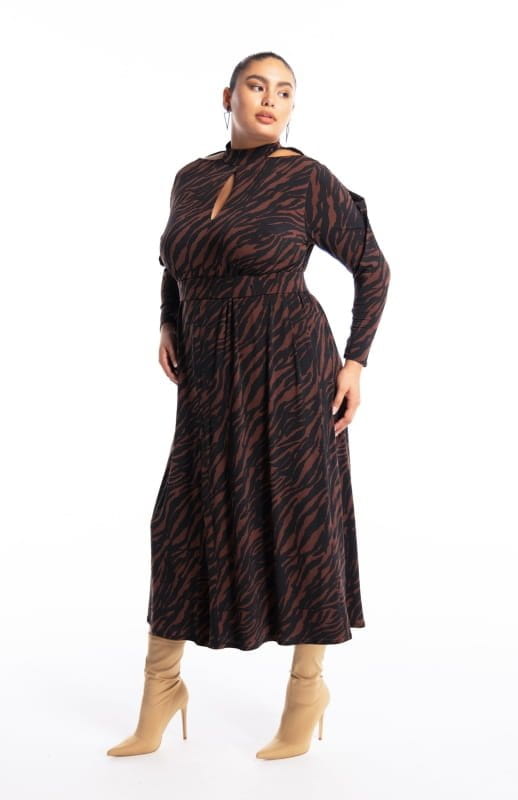 Kriti Cocoa | Draped Printed Dress - michail - Dresses