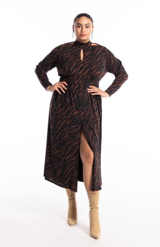Kriti Cocoa | Draped Printed Dress - michail - Dresses