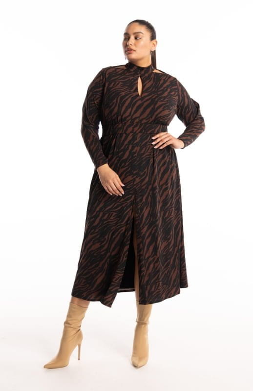 Kriti Cocoa | Draped Printed Dress - michail - Dresses