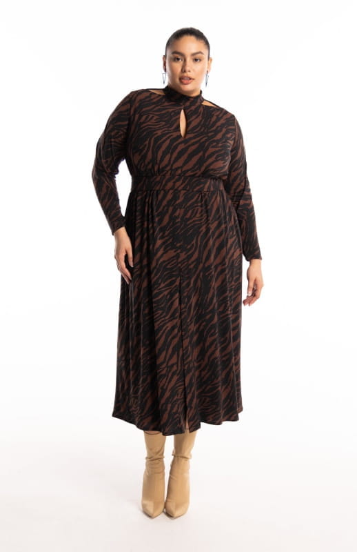 Kriti Cocoa | Draped Printed Dress - michail - Dresses