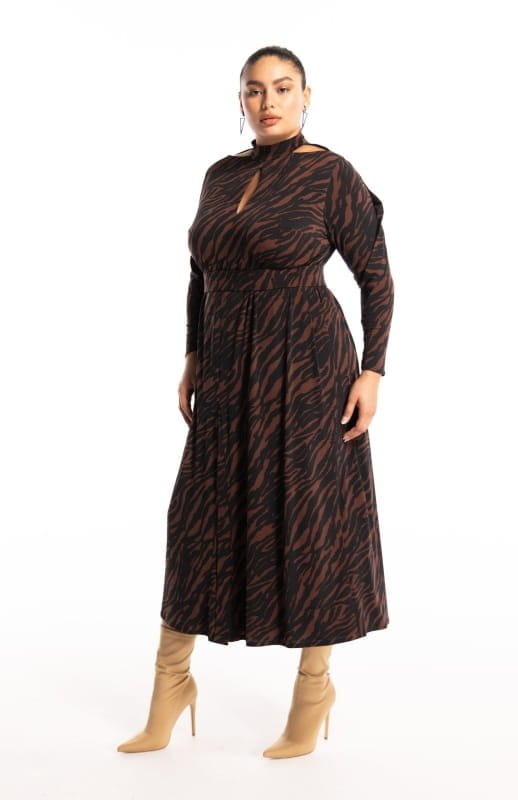 Kriti Cocoa | Draped Printed Dress - michail - Dresses