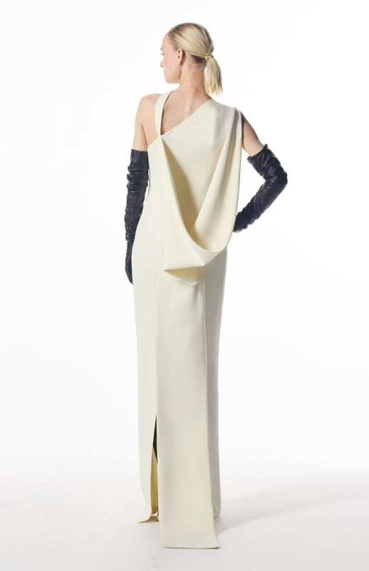 ivory gown with draped back