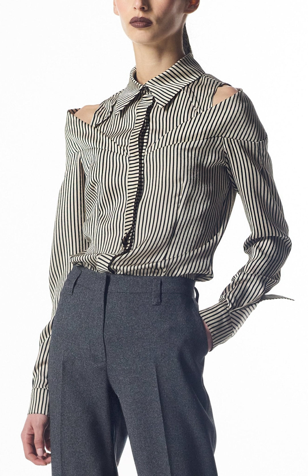Designer stripe top with cutouts