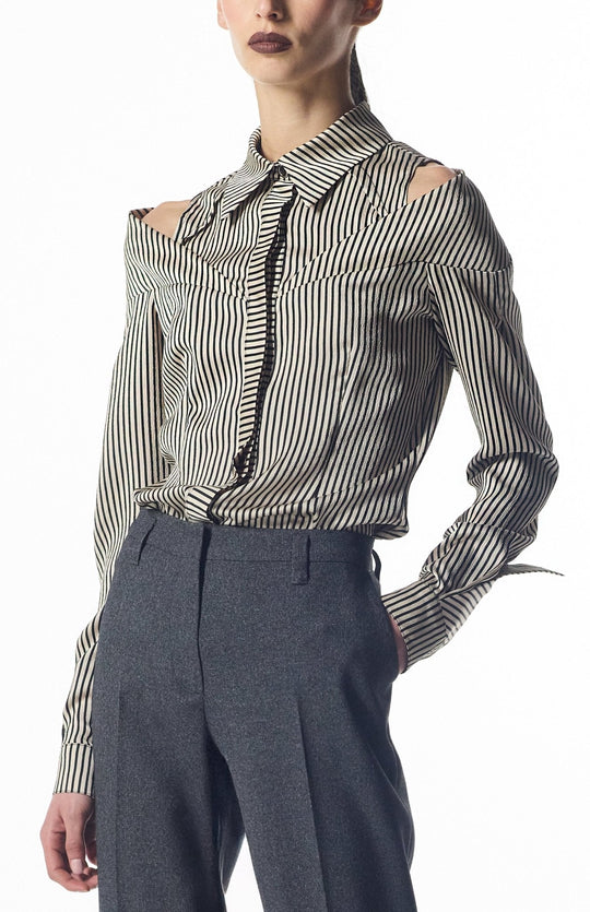 Designer stripe top with cutouts