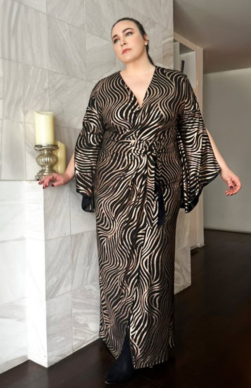 Mache | Elegant Lines: Long Curve Evening Gown with Kimono Sleeves - michail