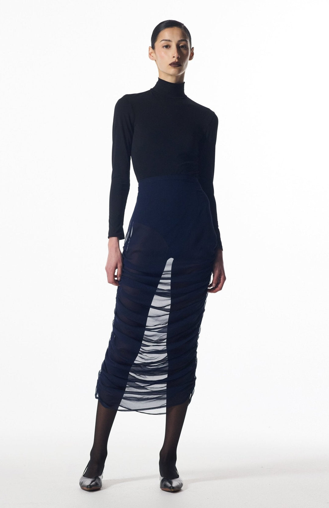 Draped sheer silk skirt