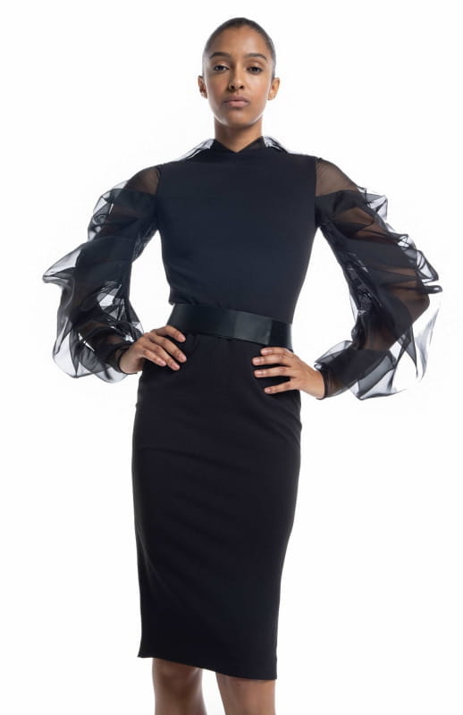 cocktail dress with sheer sleeves Michail | Melteme