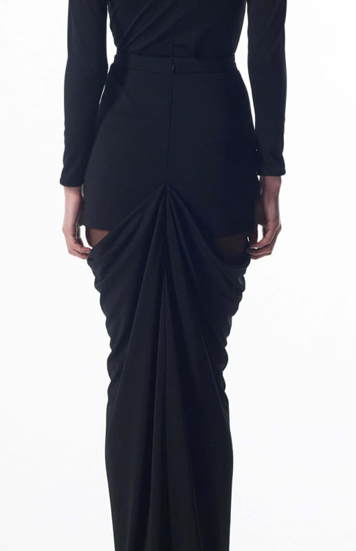 long draped skirt back view