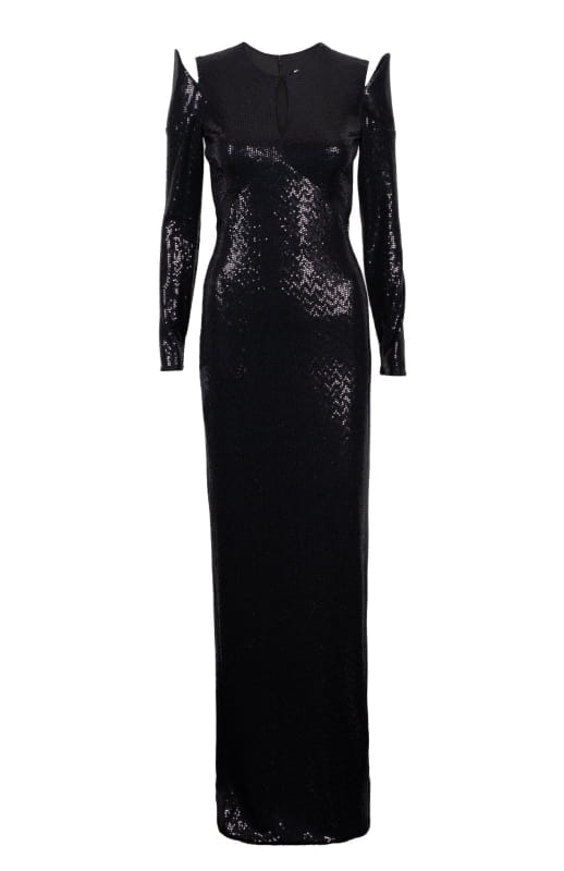 Long sleeve black sequin gown