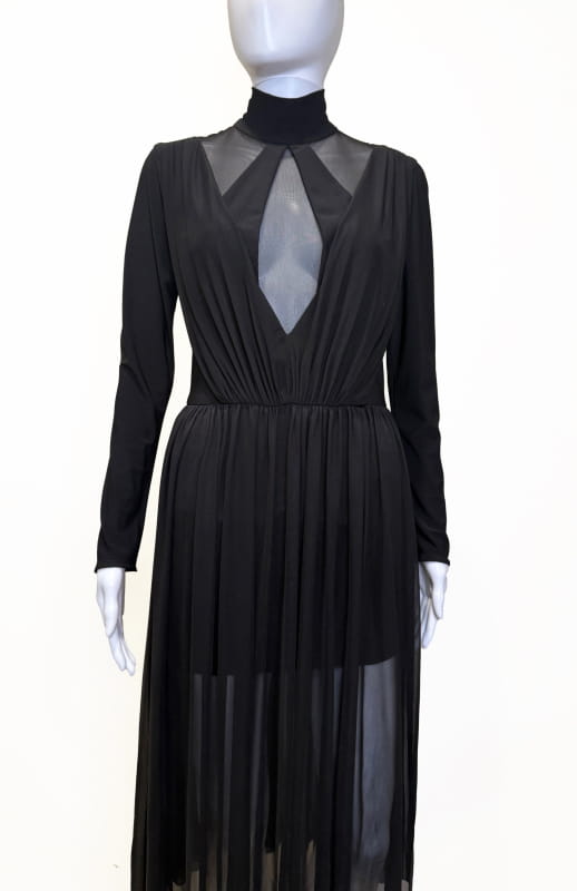 black sheer dress with underskirt